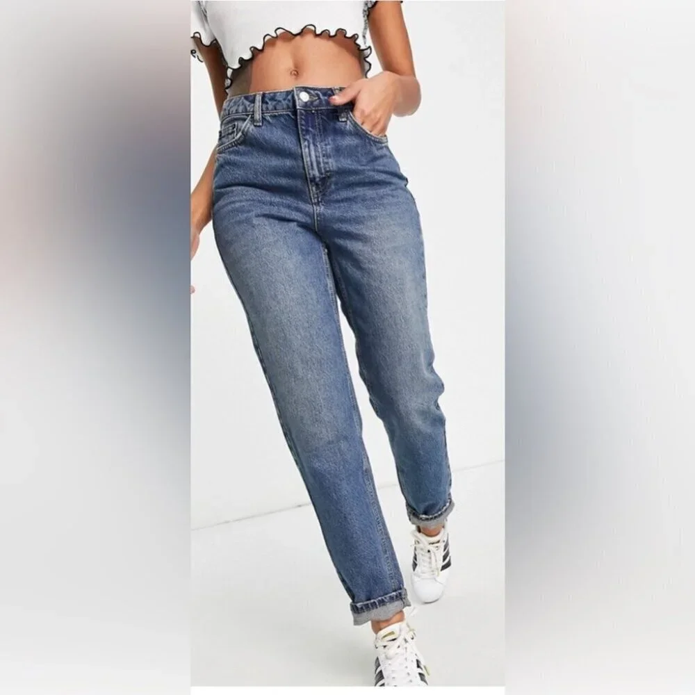 NWT Topshop slim fit high waist casual stretch trendy distressed denim jean 2